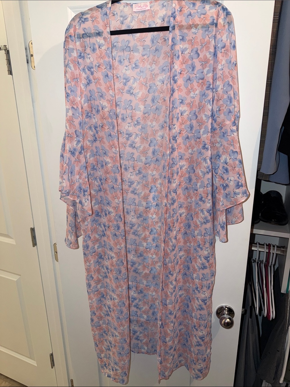 Pink Lily Pink & Blue Floral Sheer Maxi Kimono